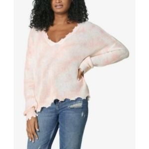 Ultra Flirt Juniors' Tie Dye Long Sleeve Destructed Knit Sweater Pink S, $44 NWT